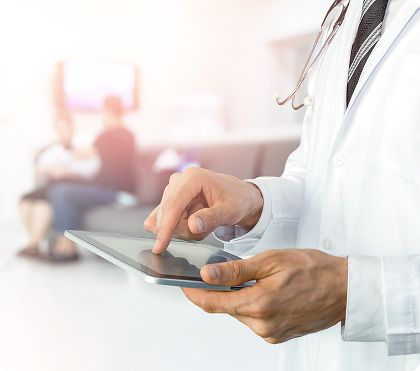 Medical professional using a device